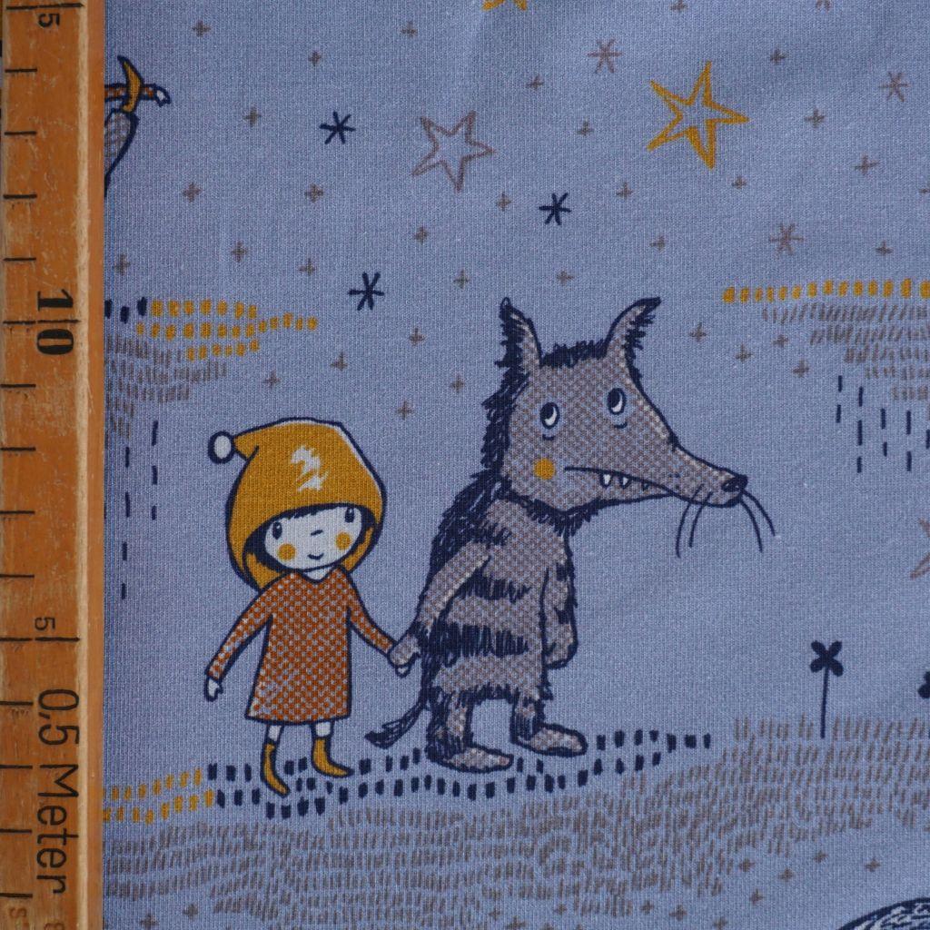 Baumwolljersey Wolf bei Nacht von Susalabim blau gelb – Bio